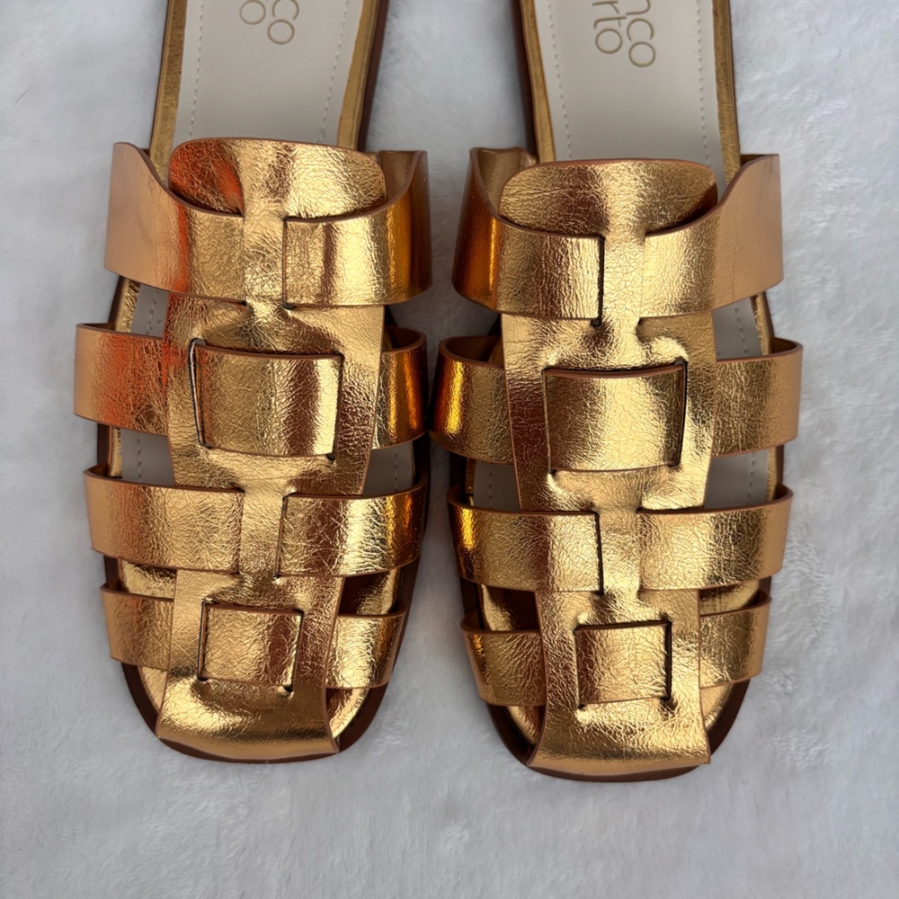 FRANCO SARTO Bartis Square Toe Gold Vegan Leather Fisherman Mule--NEW--8 - Picture 6 of 15